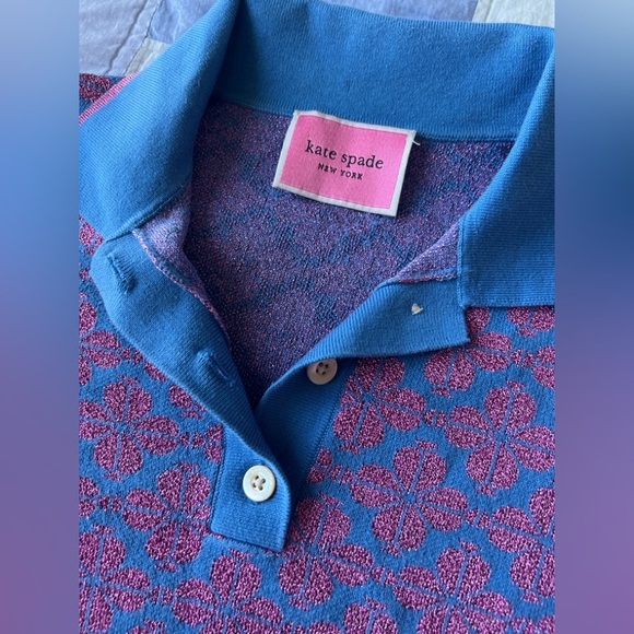 Kate Spade Women’s Blue and Pink Floral Preppy Collared Button Patterned Top - Picture 5 of 12
